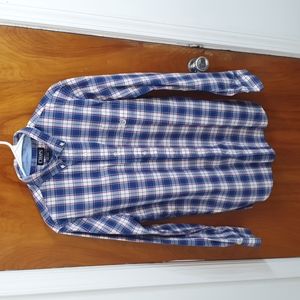 Chaps easy care long sleeve shirt, L, blue, red and white stripes.